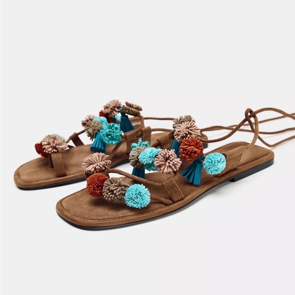 New Zara beaded strappy sandals in U.S. size 8 - Picture 2 of 5